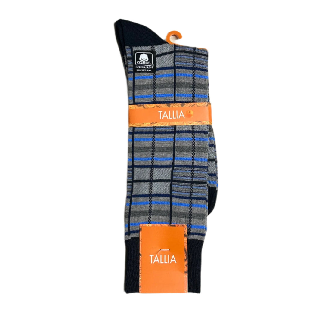 Tallia Mens Fancy Stripe Design Socks - Charcoal/Navy