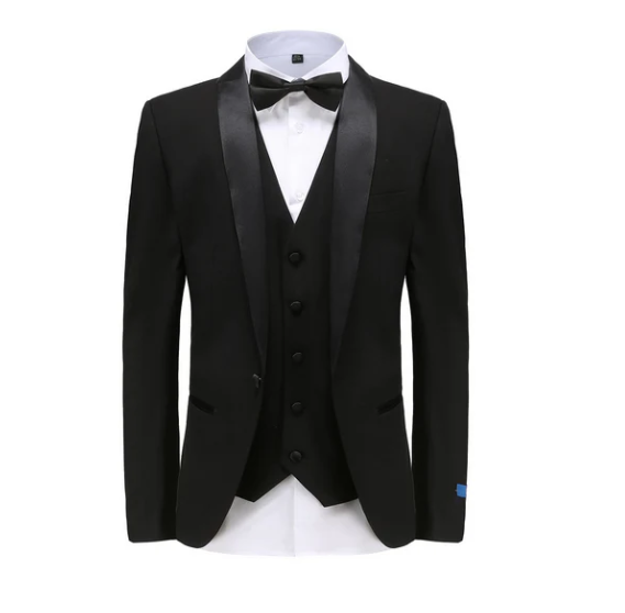 Gino Vitale Slim Fit Shawl Lapel Three Piece Tuxedo - Black