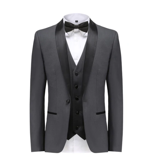 Gino Vitale Slim Fit Shawl Lapel Three Piece Tuxedo - Charcoal