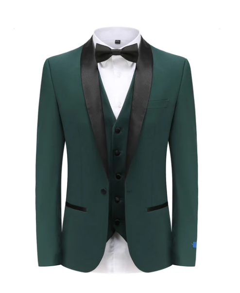 Gino Vitale Slim Fit Shawl Lapel Three Piece Tuxedo - Hunter Green