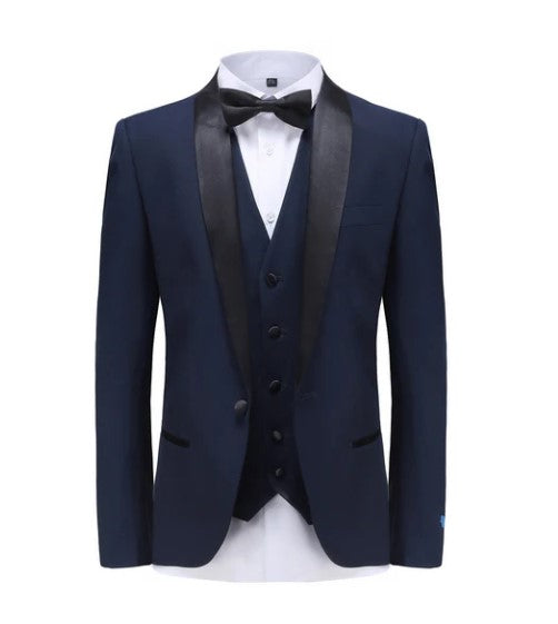 Gino Vitale Slim Fit Shawl Lapel Three Piece Tuxedo - Navy