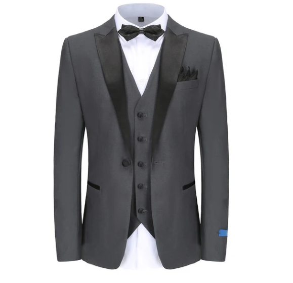 Gino Vitale Slim Fit Peak Lapel Three Piece Tuxedo - Charcoal