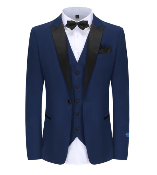 Gino Vitale Slim Fit Peak Lapel Three Piece Tuxedo - Indigo