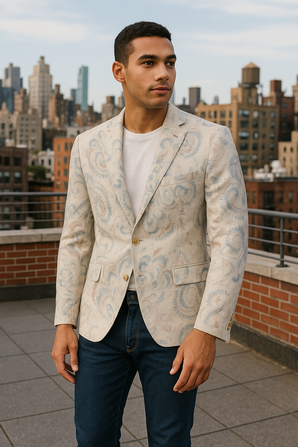 Tallia  2 Button Flowr Print Sport Jacket-Beige Fancy