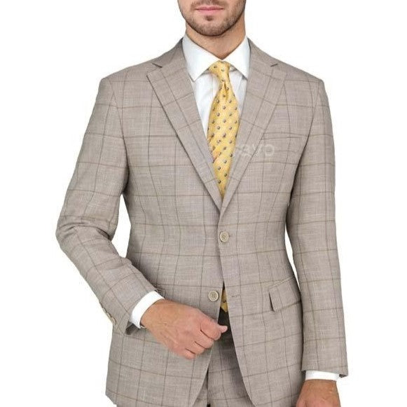 New York Man Italian Designer Tan Plaid 2 Piece Suit (available in Slim or Modern fit)