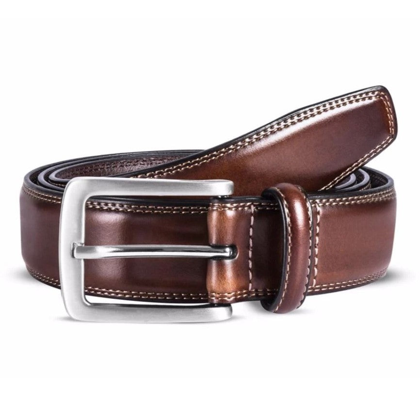 Valentini Stitched Leather Belt with Classic Pin Buckle - Brown - belt | New York Man Suits