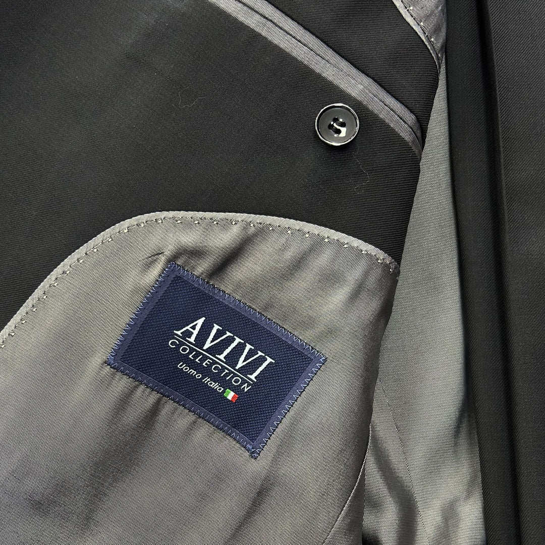 Avivi Collection 2 Button Slim Fit Wool Suit - Black