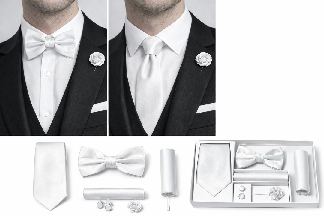 Adolfo 5-Piece Men’s Tie, Bow Tie & Cufflink Set with Flower Lapel