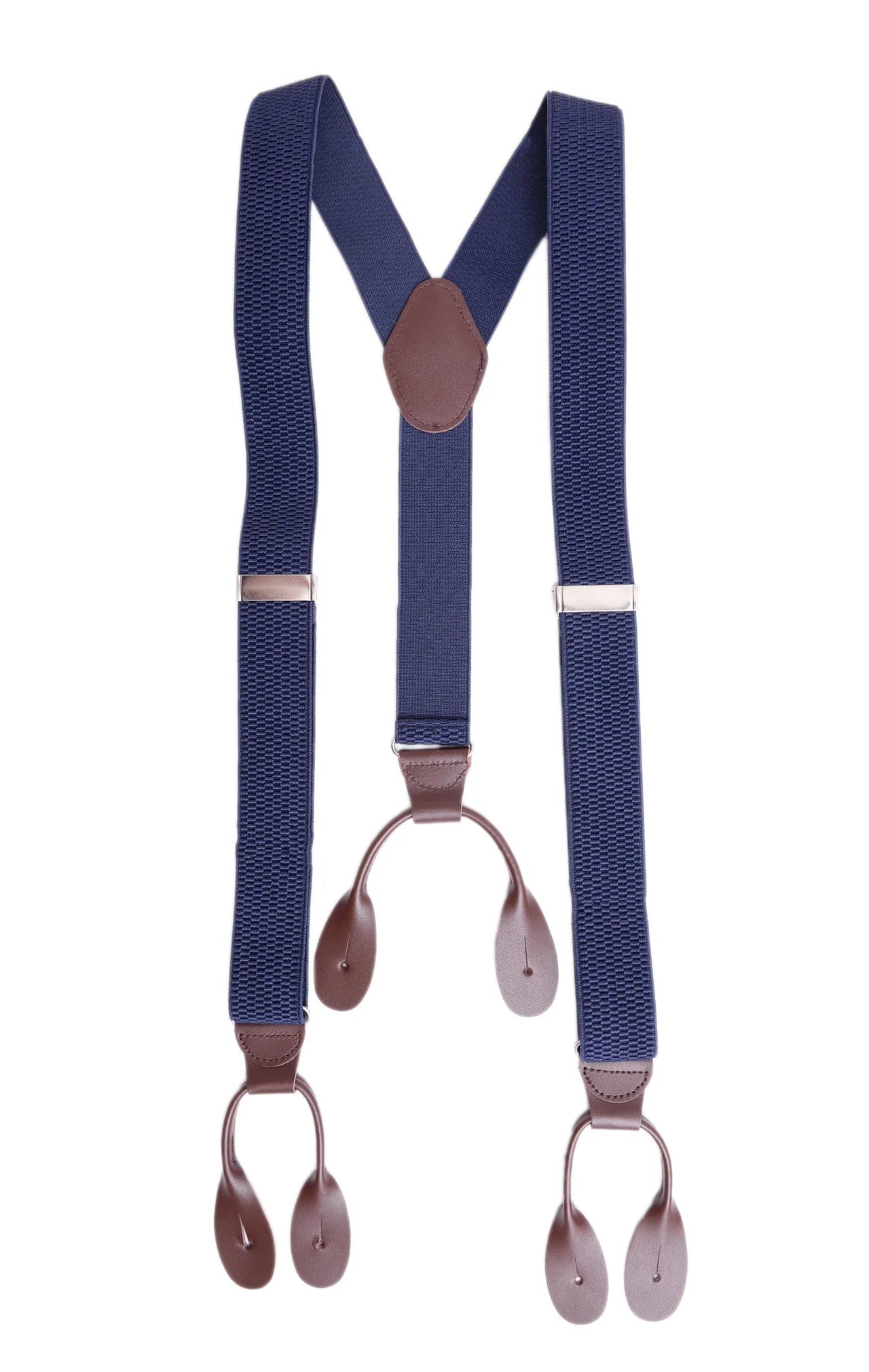 Ariston Navy Braided Suspender Brown Leather-Brown - menswear | New York Man Suits
