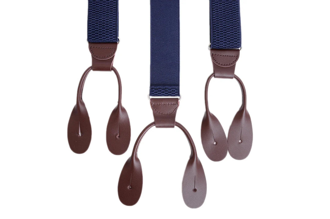 Ariston Navy Braided Suspender Brown Leather-Brown