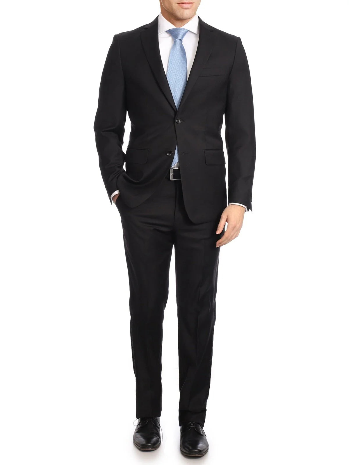 Avivi Collection 2 Button Classic Fit Suit - Black | 100% Wool - suit - view 2 | New York Man Suits