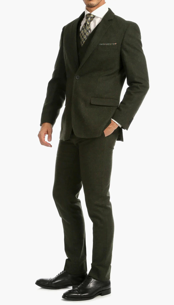 Bradford Hunter Green Slim Fit 3pc Tweed Suit-Hunter