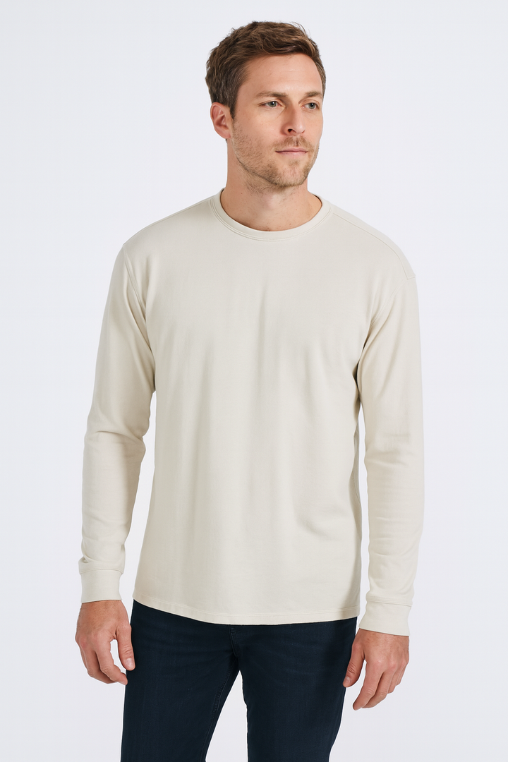 Brain Uomo Pima Cotton Crew Neck Long Sleeve T-Shirt - shirt in Black - view 3 | New York Man Suits