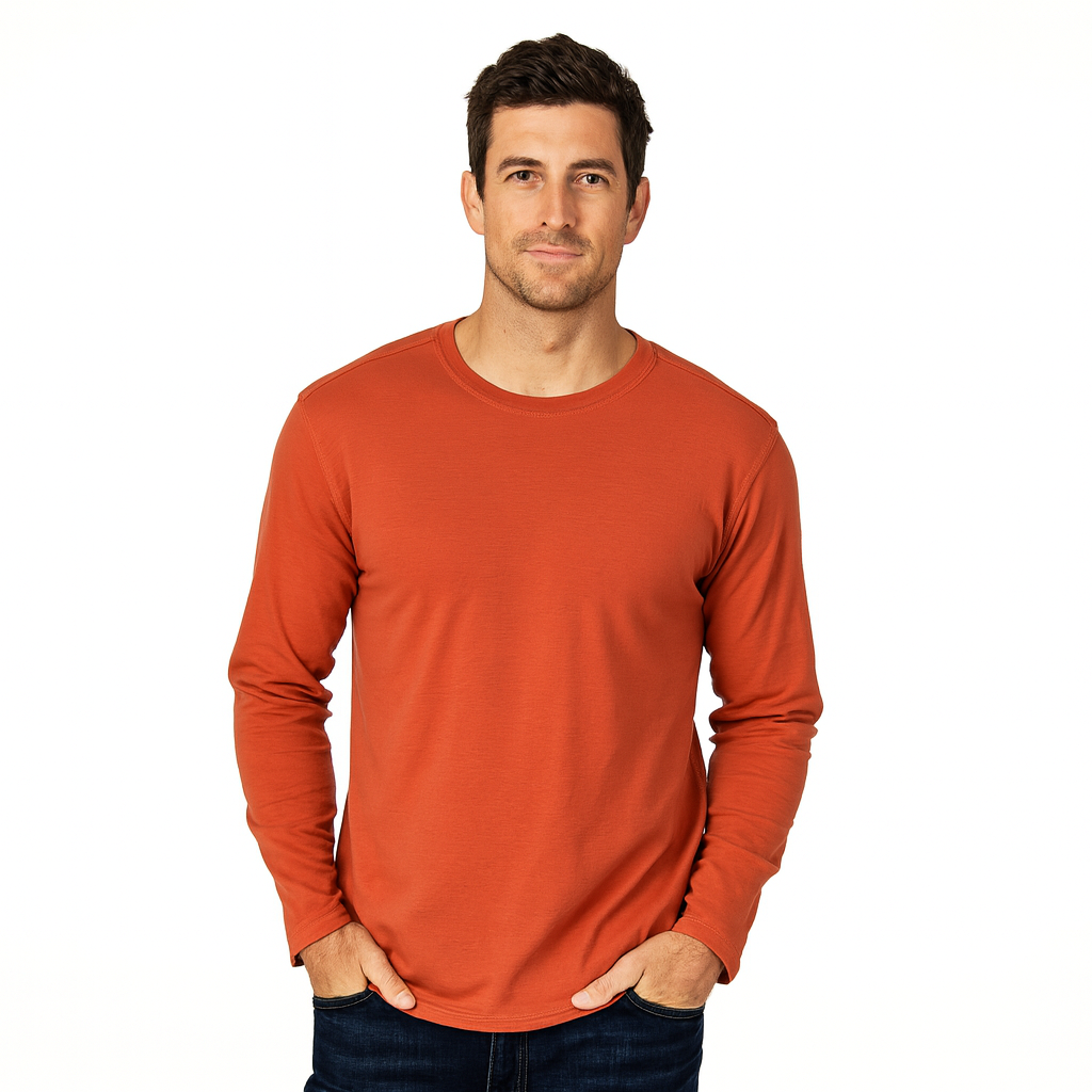 Brain Uomo Pima Cotton Crew Neck Long Sleeve T-Shirt - shirt in Black - view 4 | New York Man Suits