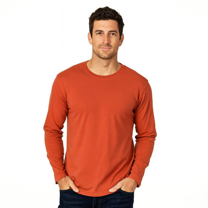 Brain Uomo Pima Cotton Crew Neck Long Sleeve T-Shirt - shirt in Black - view 4 | New York Man Suits