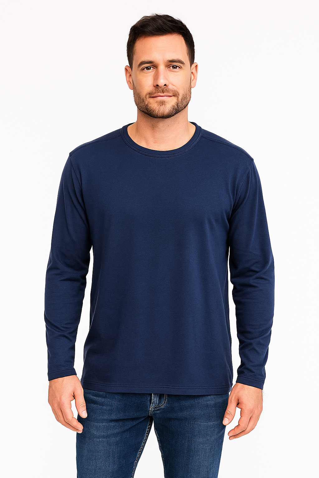 Brain Uomo Pima Cotton Crew Neck Long Sleeve T-Shirt - shirt in Black - view 6 | New York Man Suits