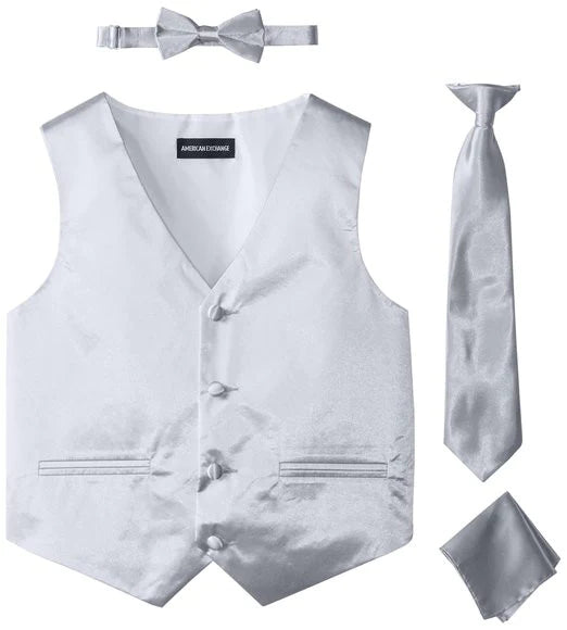 American Exchange Boys Silver 4 Piece Vest Set - menswear | New York Man Suits