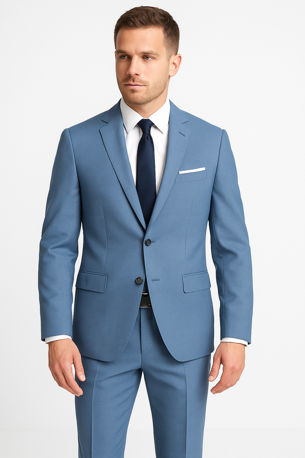 Mantoni 2 Button Slim Fit  Wool Suit-Lblue