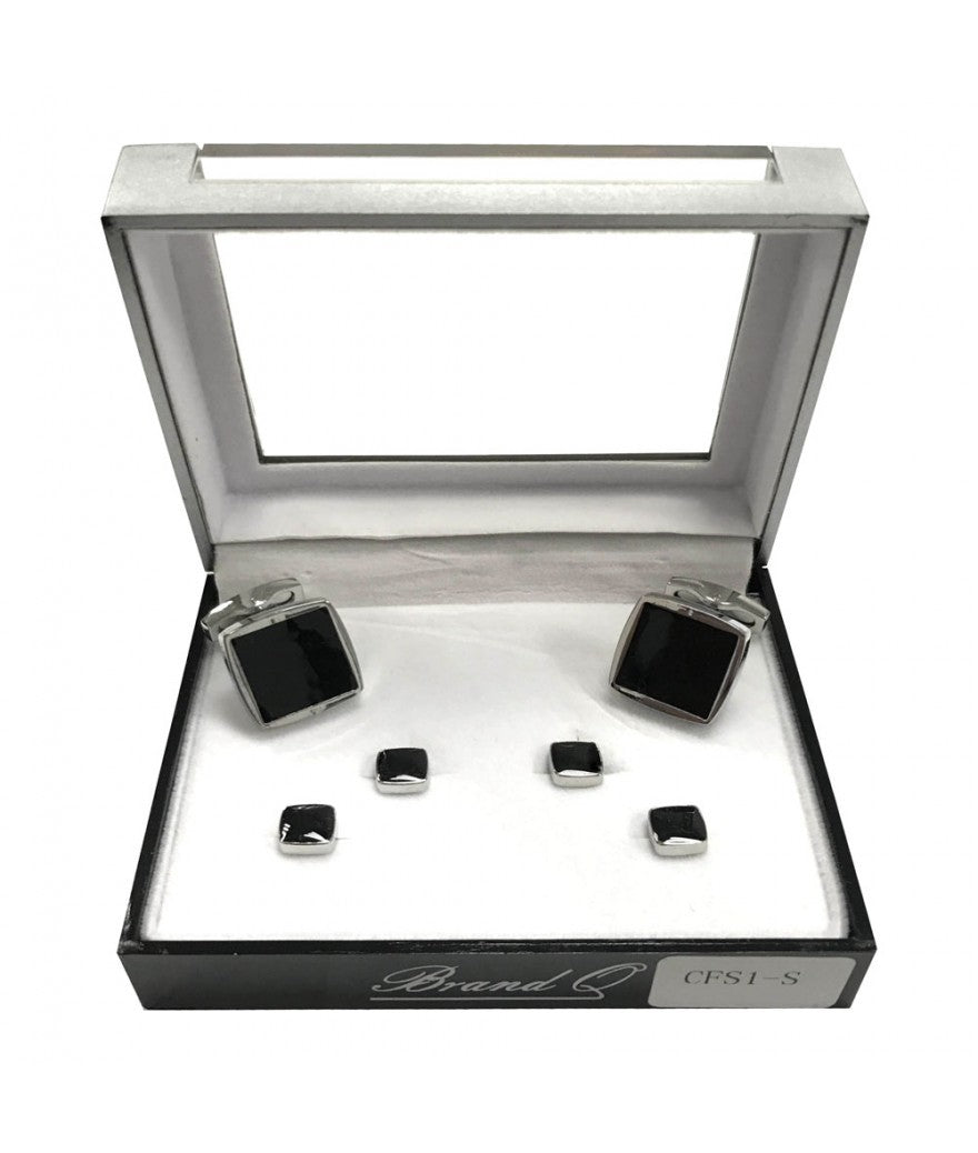BQ Cufflink Set Mathcing Tuxedo Studs - tuxedo in Silver - view 2 | New York Man Suits