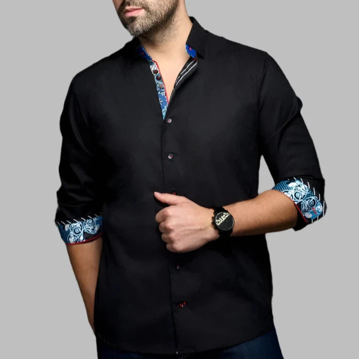 Au Noir "Adjani" Woven Long Sleeve Sport Shirt - Black - shirt | New York Man Suits