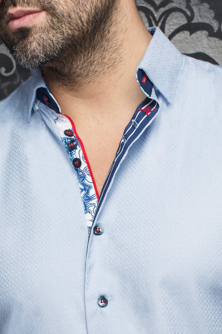 Au Noir "Adjani" Woven Long Sleeve Sport Shirt - Light Blue - shirt - view 2 | New York Man Suits