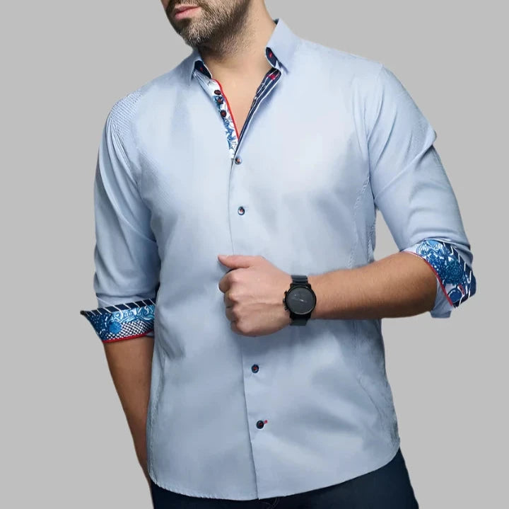 Au Noir "Adjani" Woven Long Sleeve Sport Shirt - Light Blue - shirt | New York Man Suits