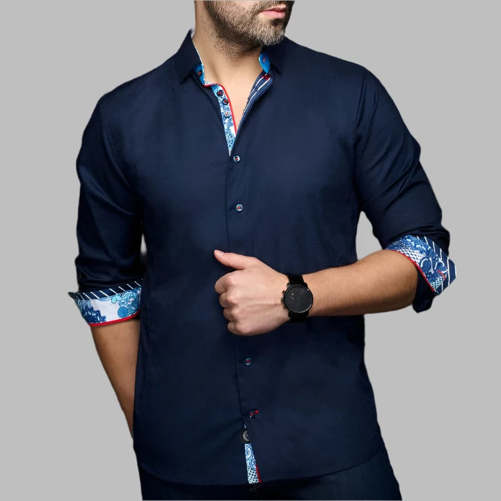 Au Noir "Adjani" Woven Long Sleeve Sport Shirt - Navy - shirt | New York Man Suits