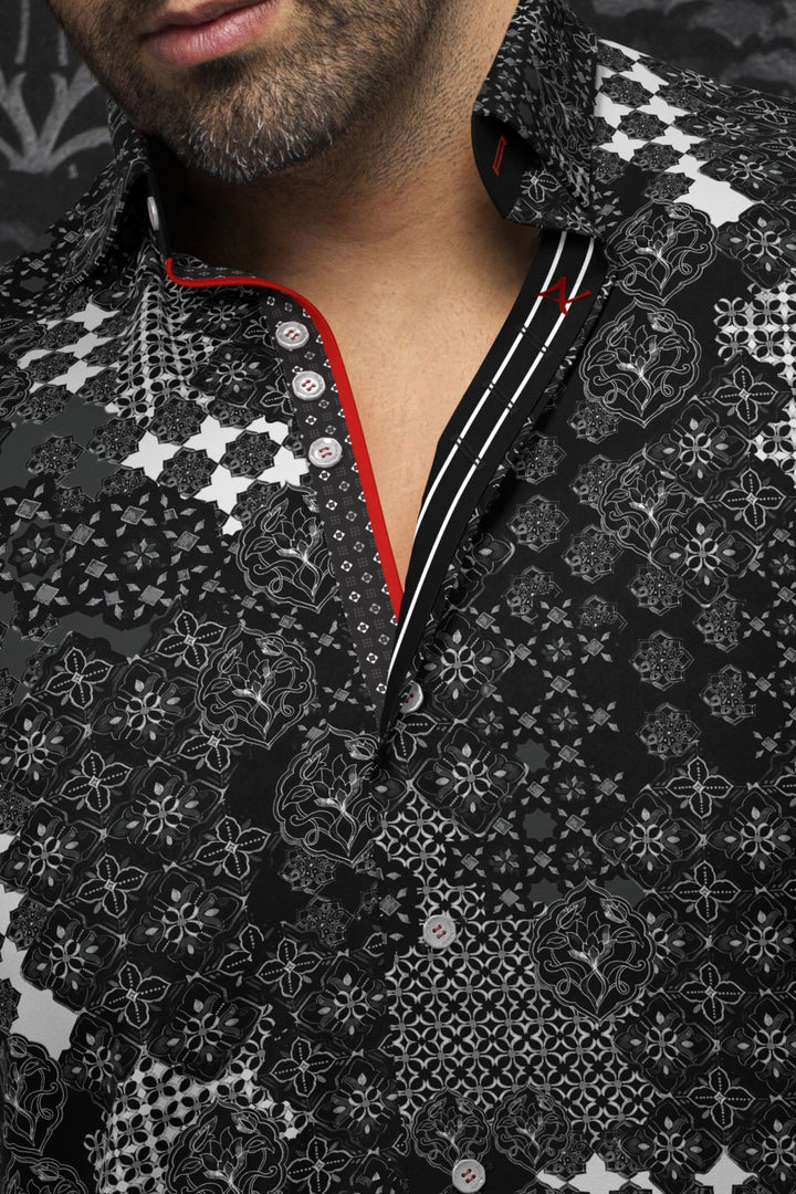 Au Noir "Carlson" Woven Long Sleeve Sport Shirt - Black - shirt - view 2 | New York Man Suits