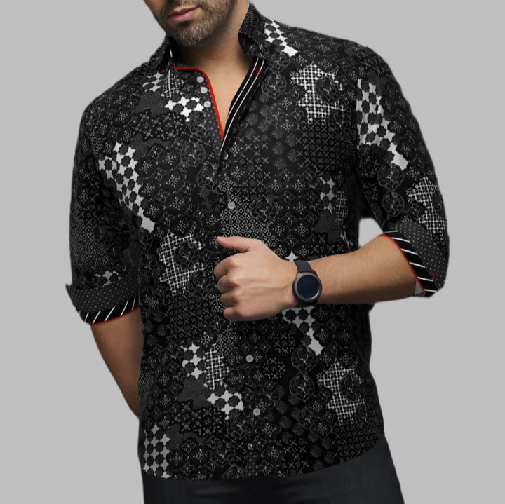 Au Noir "Carlson" Woven Long Sleeve Sport Shirt - Black - shirt | New York Man Suits