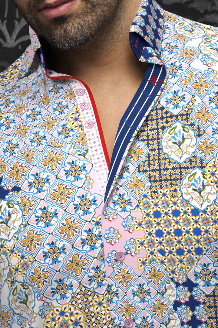 Au Noir "Carlson" Woven Long Sleeve Sport Shirt - Pink - shirt - view 2 | New York Man Suits