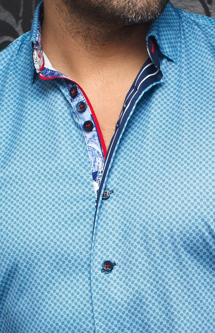 Men`s Shirt Au Noir Button Down Cotton Stretch Woven Stretch Long Sleeve-Light Blue