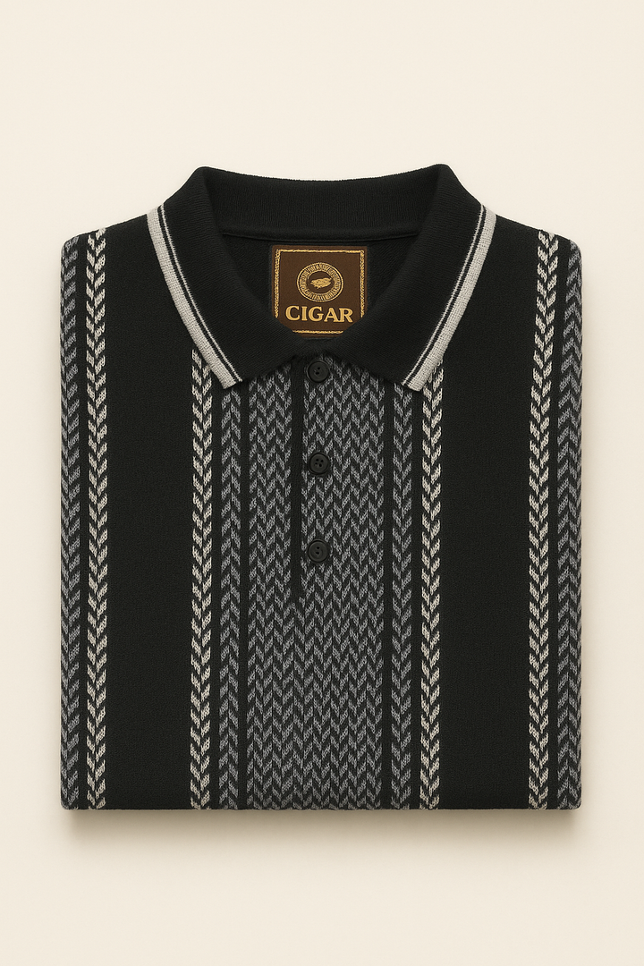 Cigar Black and Grey Knitted Polo Sweater - sweater - view 3 | New York Man Suits