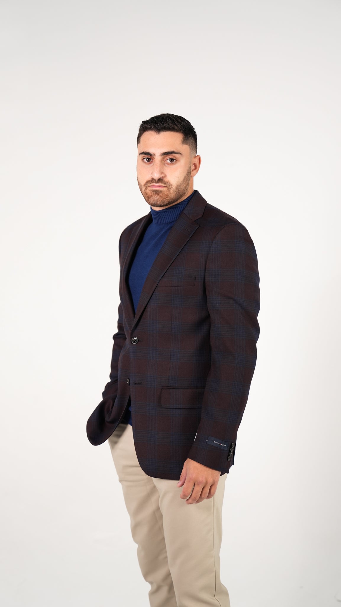 Tommy Hilfiger 2 Button Windowpane Burgundy/Black Sport Jacket - jacket | New York Man Suits