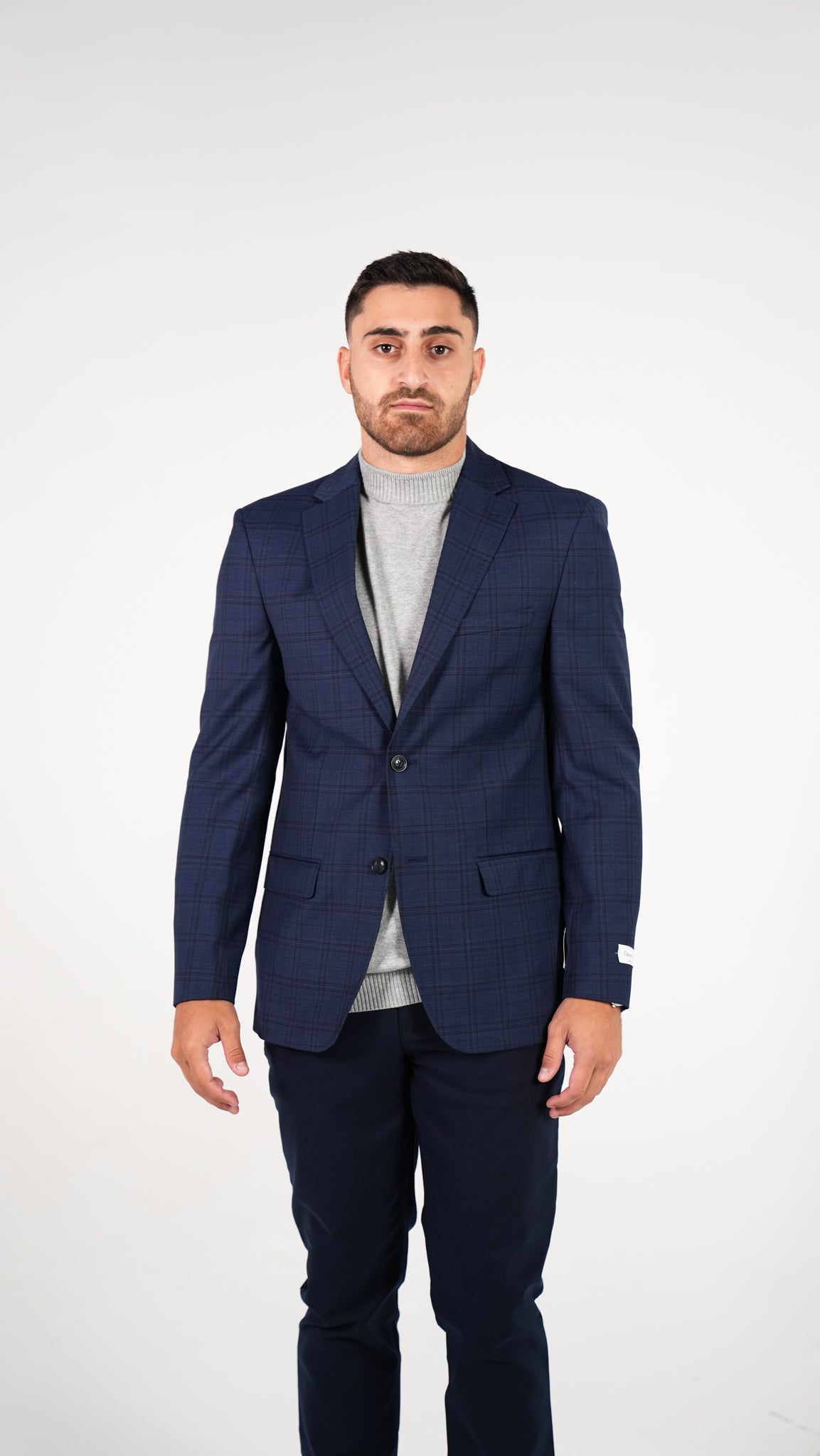 Calvin Klein 2-Button Windowpane Sport Jacket - Blue - jacket in Blue WP - view 2 | New York Man Suits