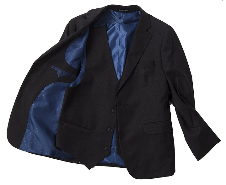 London Fog Boy's Black Modern Fit 3-Piece Formal Luxury Suit Set - CLEARANCE