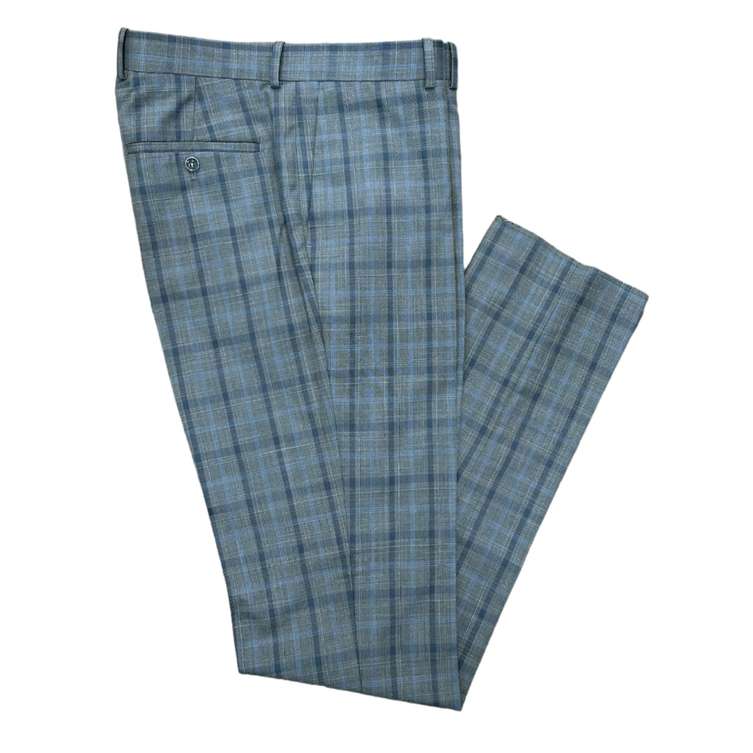 Caravelli Men's 2 Button 3 Piece Vested Windowpane Slim Fit Suit-Slate Blue WP