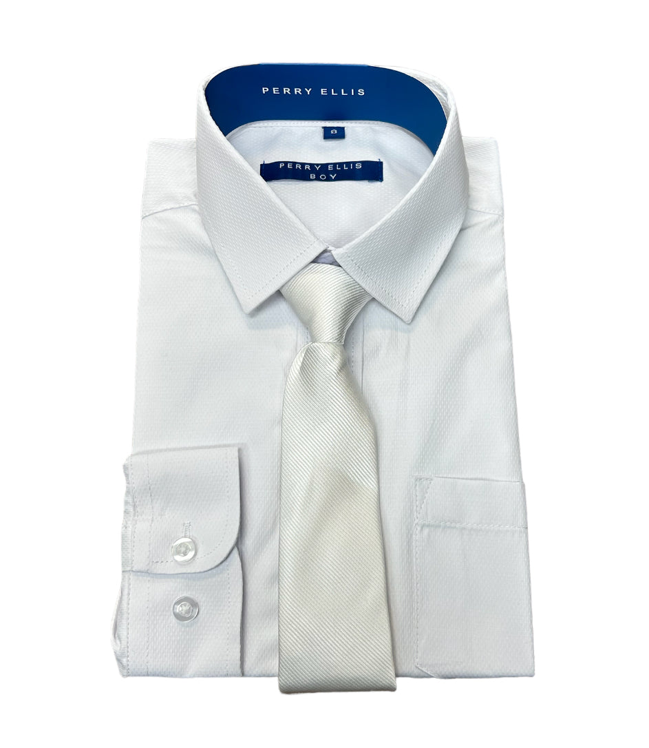 Perry Ellis Boys White Communion Dress Shirt and Tie Set - shirt - view 2 | New York Man Suits