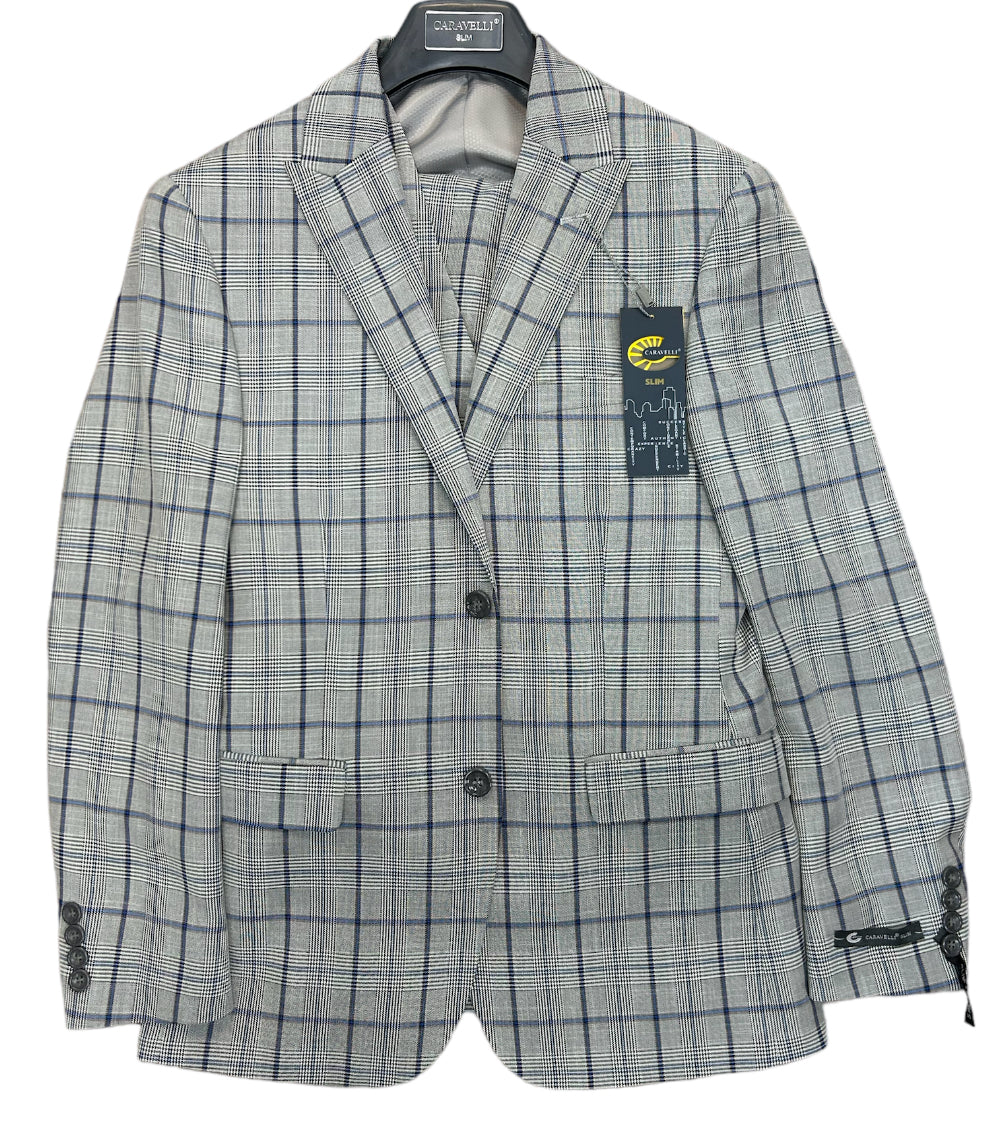 Caravelli Mens 2 Button 3 Piece Vested Windowpane Slim Fit Suit - LT. Grey Wp - suit | New York Man Suits