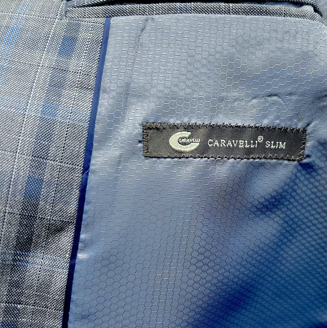 Caravelli Men's 2 Button 3 Piece Vested Windowpane Slim Fit Suit-Slate Blue WP