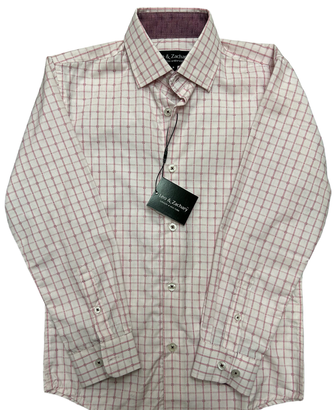 Leo & Zachary Fancy Check Boys Dress Shirt - Pink - shirt | New York Man Suits
