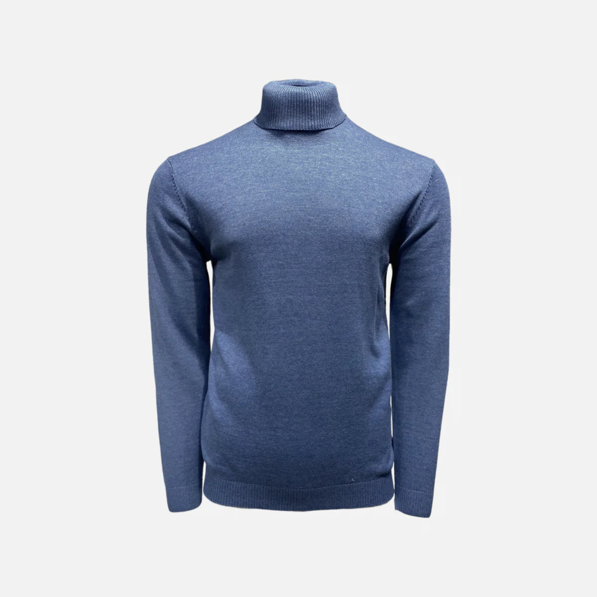New York Man Brand Solid Cotton Blend Regular Turtle Neck Sweater - sweater in Heather Blue - view 2 | New York Man Suits