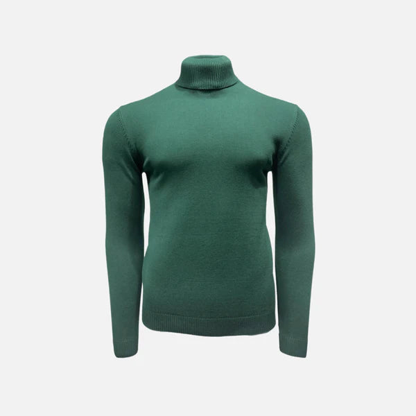 New York Man Brand Solid Cotton Blend Regular Turtle Neck Sweater - sweater in Hunter Green | New York Man Suits