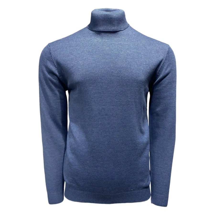 New York Man Brand Solid Cotton Blend Regular Turtle Neck Sweater - sweater in Heather Blue | New York Man Suits