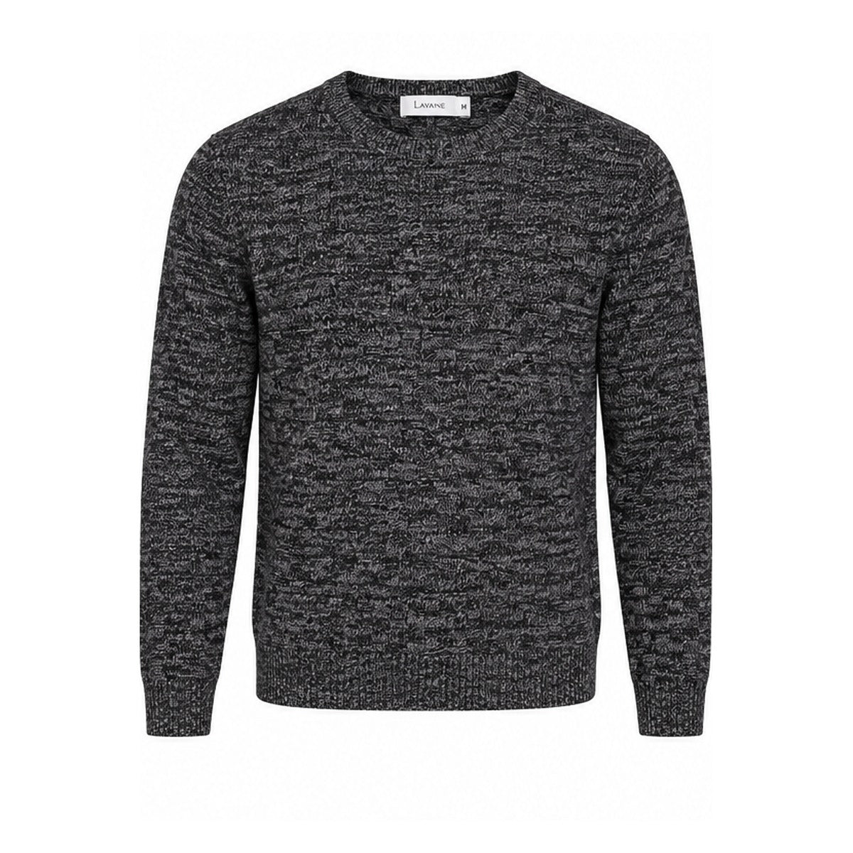 Lavane men's marble knit crew neck sweater in black - front view