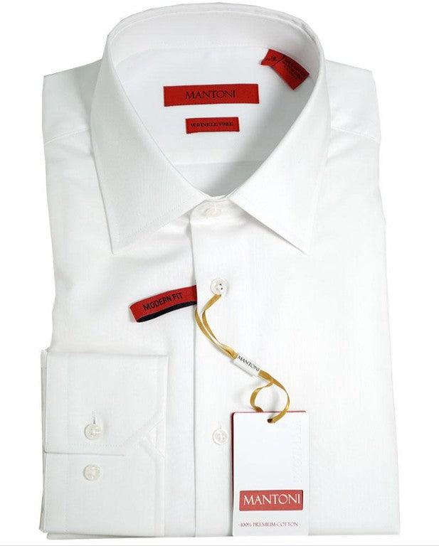 Mantoni Regular Fit Wrinkle Free Solid Dress SHIRT-White - shirt - view 2 | New York Man Suits