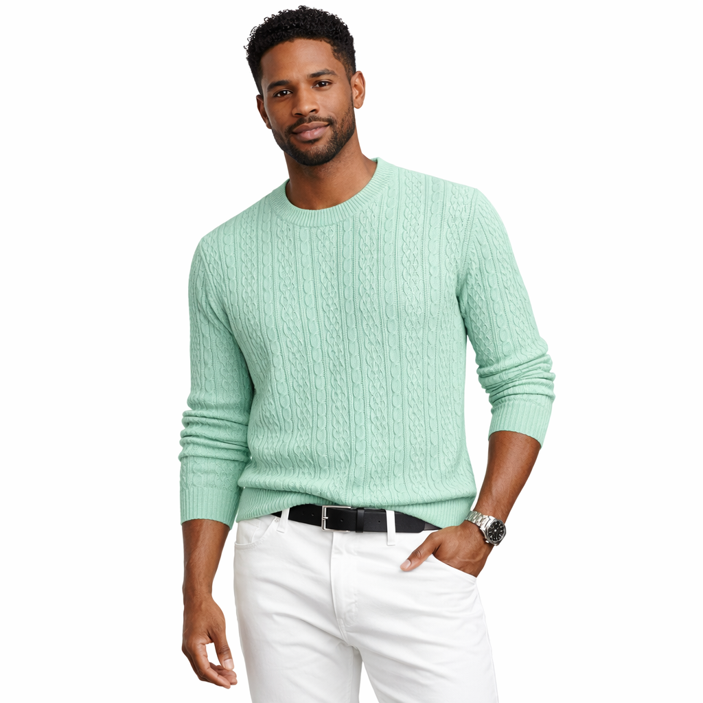 Lavne Mint Color Mock Neck Cable Sweater Short Sleeve