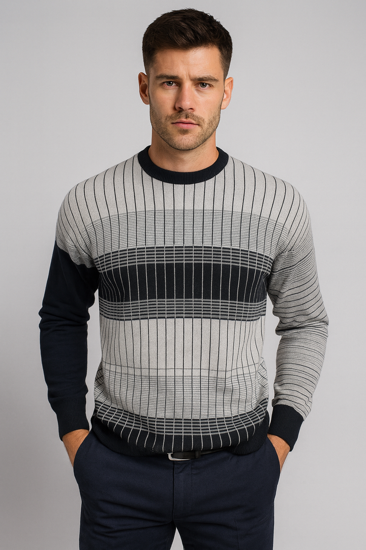 New York Man Fancy Printed CrewMock Long Sleeve - menswear in Black | New York Man Suits