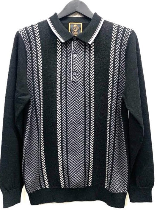 Cigar Black and Grey Knitted Polo Sweater - sweater - view 2 | New York Man Suits