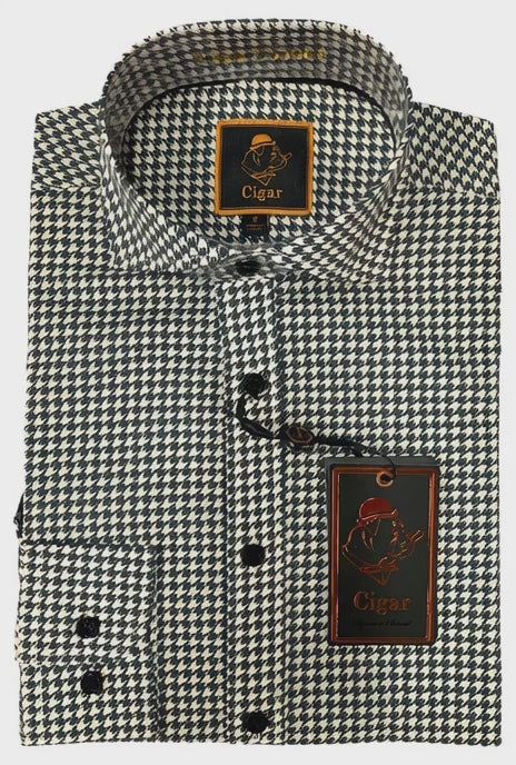 Cigar Fancy Long Sleeve Printed Button Down Shirts-Charcoal