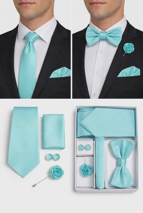 Adolfo 5-Piece Men’s Tie, Bow Tie & Cufflink Set with Flower Lapel